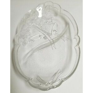 2 - Clear Glass Christmas Candy/Condiment Serving Dishes (One Has Folding Handle